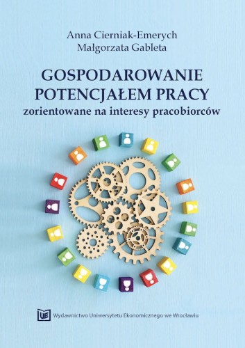 Błękitna okładka, na środku drewniane koła zębate w otoczeniu kolorowych kwadracików z wizerunkami ludzików.