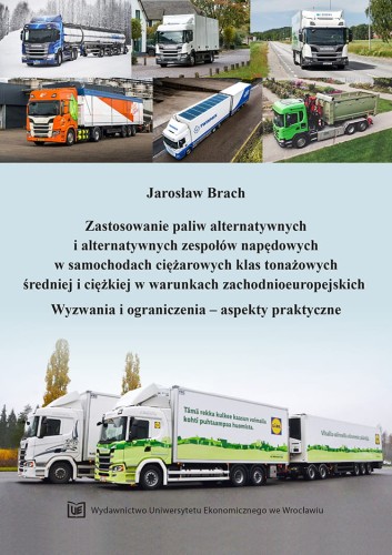 Okładka u góry i na dole przedstawia różnego rodzaju ciężarówki, pośrodku czarną czcionką tytuł.