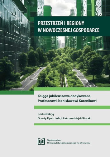 Zielono-szara okładka przedstawiająca nowoczesne zielone miasto. U góry tytuł, na dole logo wydawnictwa.