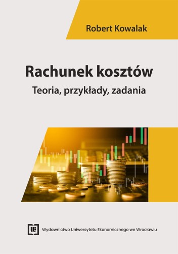 Jasna okładka z czarnym tytułem u góry, poniżej żółta wstawka ukazująca stosiki monet.
