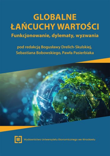 Okładka o niebiesko-zielonkawym odcieniu, u góry tytuł w kolorze pomarańczowym poniżej obraz Ziemi z zaznaczonymi połączeniami sieciowymi, symbolizującymi globalne powiązania.