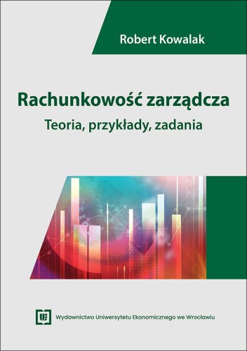 Szara okładka z zielonym tytułem u góry, w dolnej części kolorowa wstawka z wykresami liniowymi i słupkowymi.