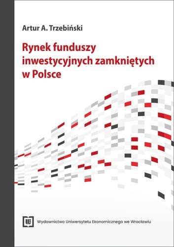 Biała okładka, czerwony tytuł u góry, poniżej fala składająca się z szarych, czarnych i czerwonych prostokątów.