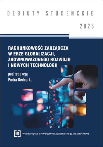 Biało-niebieska okładka serii, u góry tytuł poniżej kafelki przedstawiające grafikę dłoni wskazującej dane cyfrowe.